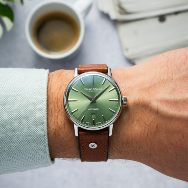 bruno-soehnle-glashuette-bergamo-automatik-17-12236-411-Grün.Lederband.wrist.JuwelierRothUlm