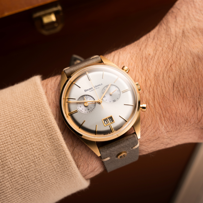 BrunoSoehnle.17-33233-241-Merano-Chronograph-wrist.JuwelierRothUlm.grey,gold.Lederband