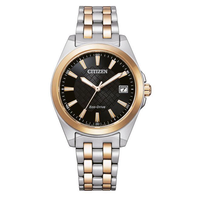 CITIZEN_gehäuse-bicolor-(gold);-ziffernblatt-schwarz;-armband-silber-und-goldfarben_EO1213-85E