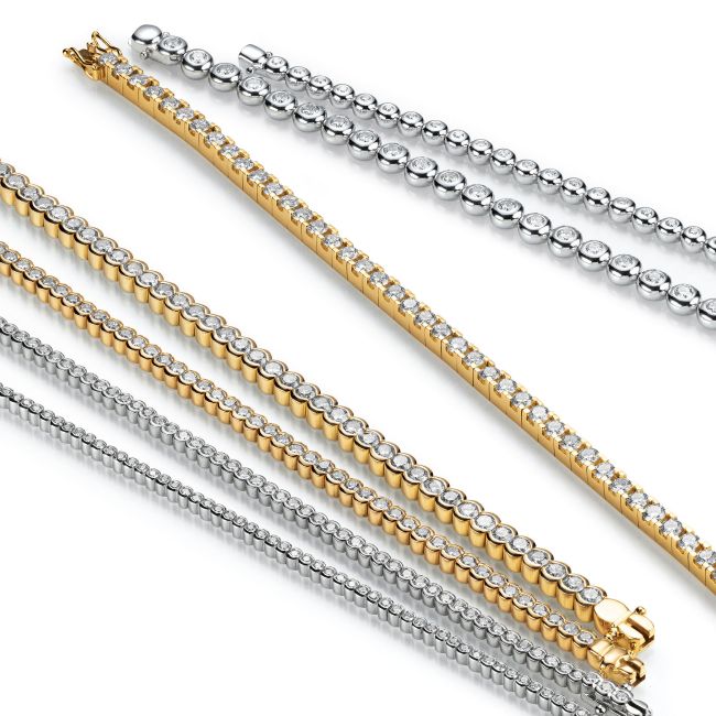 Tennisarmbaender.Krappenfassung.Zargenfassung.WG.GG.Diamanten.JuwelierRothUlm.HeinrichLausch